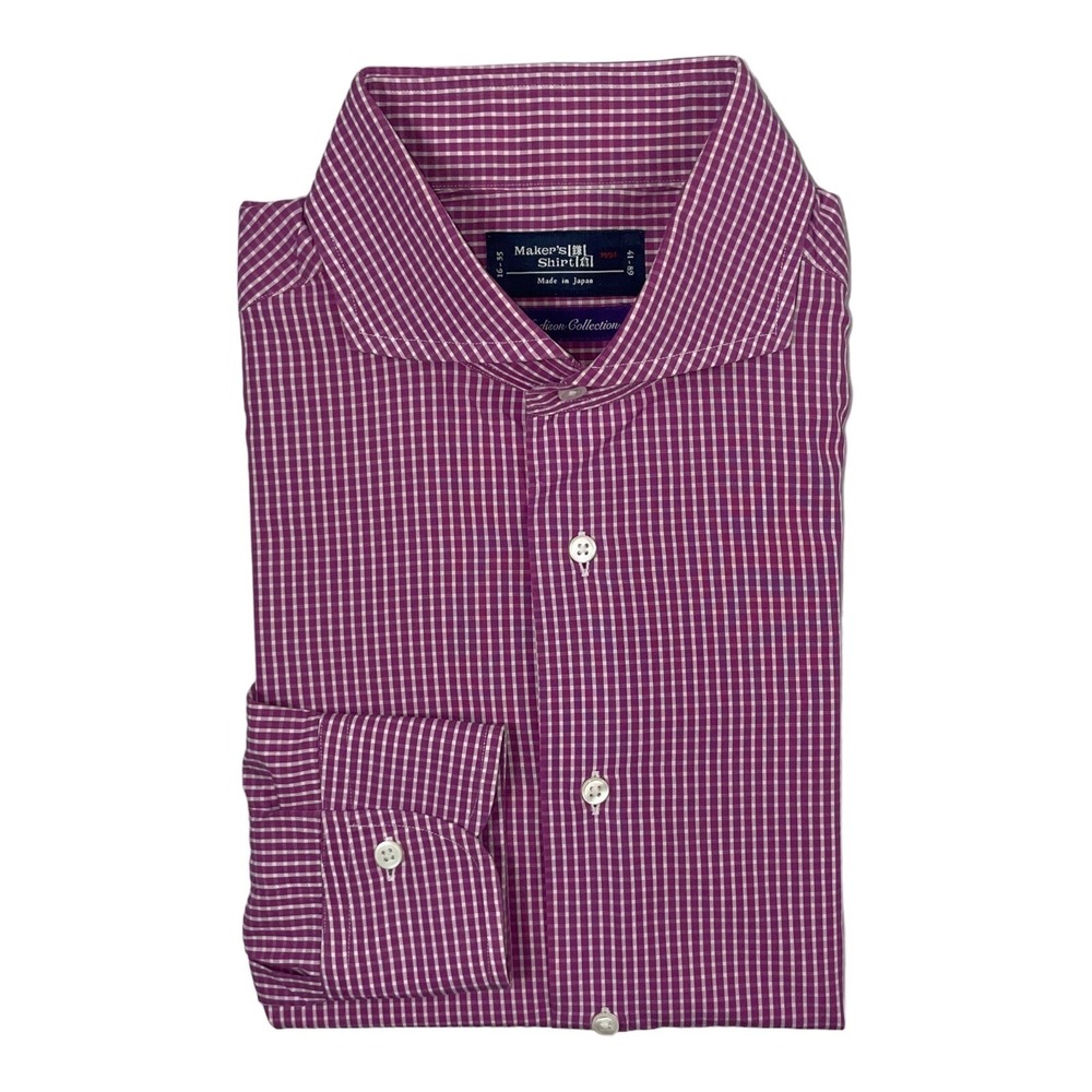 Makers Shirt Madison Collection Deep Pink Checked Mens Cotton Button Front 16/35